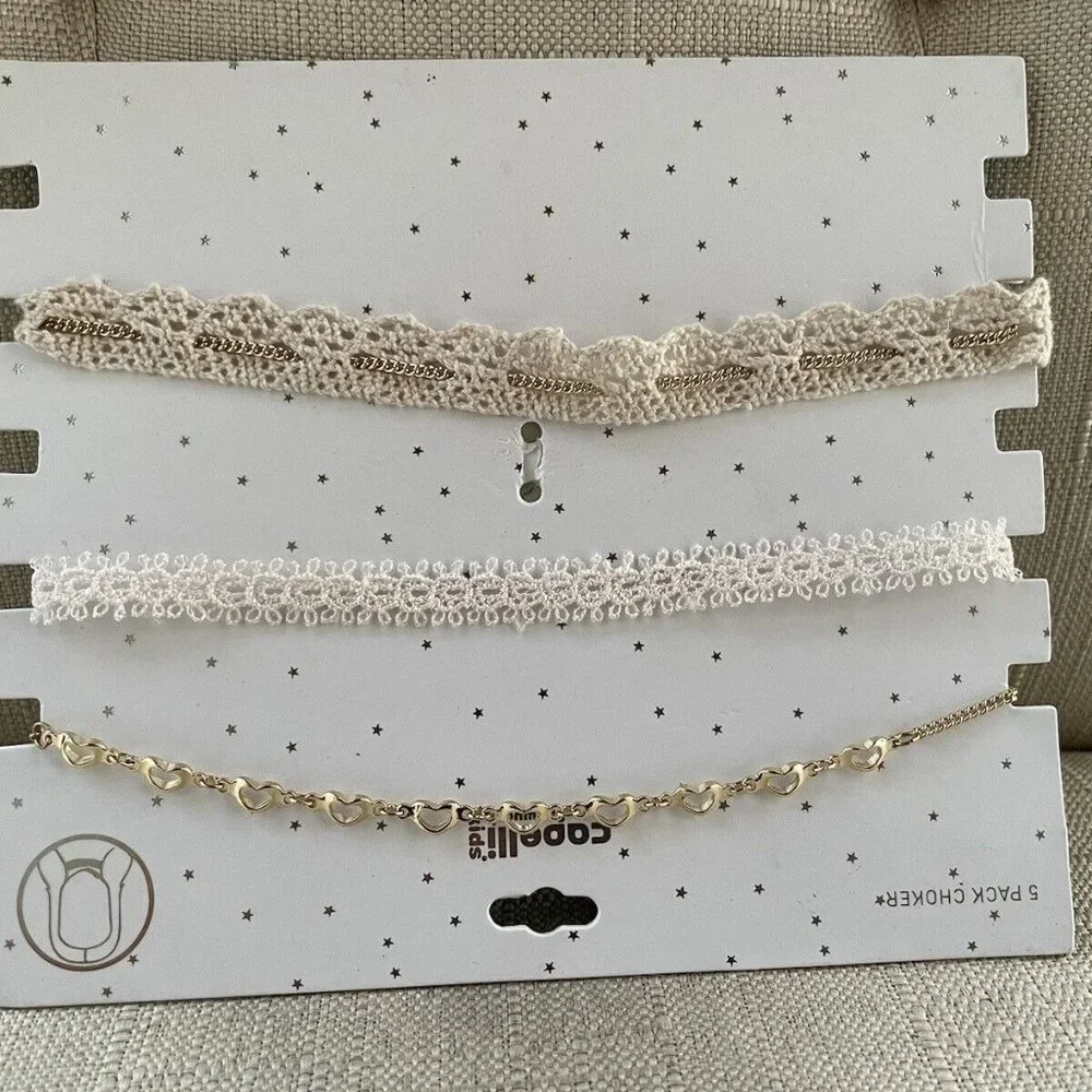 Capelli Kids Choker Necklace White Lace Gold Tone Chain Necklace Fashion Jewelry